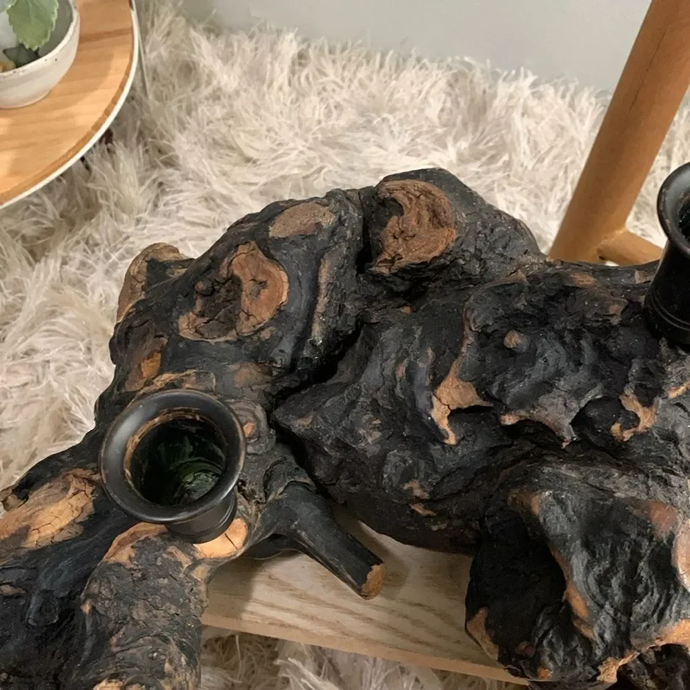 Blackened Burl Wood‎ Candle Holder Boho Rustic Decor Vintage Retro